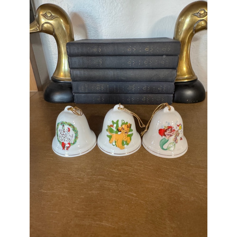 Grolier Collectibles Disney Character Bells Set 3 Dalmatian Simba Ariel Ornament